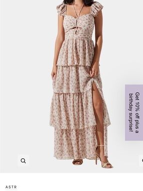 Astr Tiered Floral Maxi Dress in Blush and Ivory